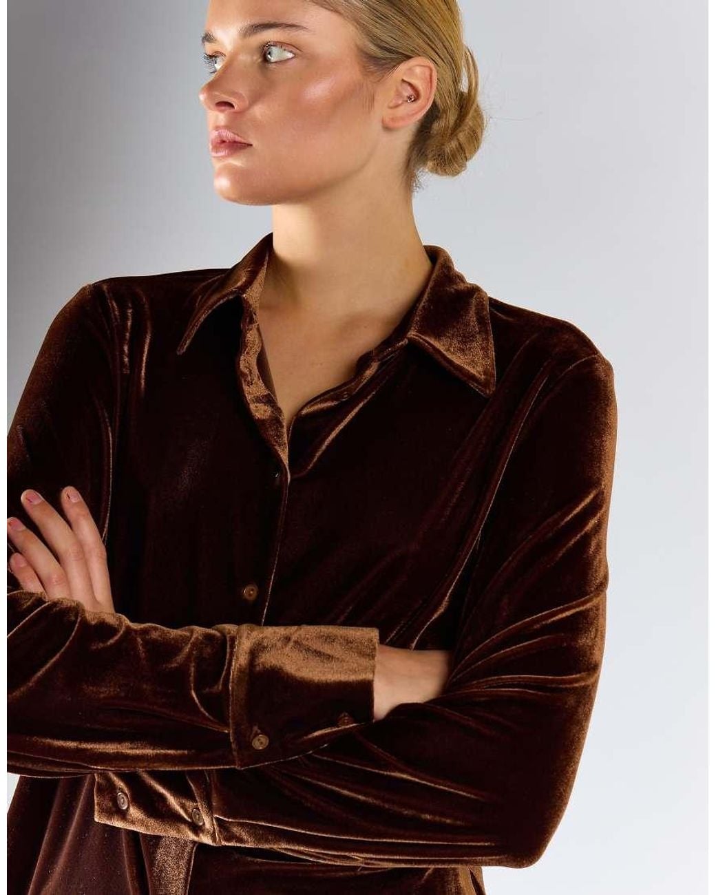 Glamorous Brown Long Sleeve Button-Down Shirt