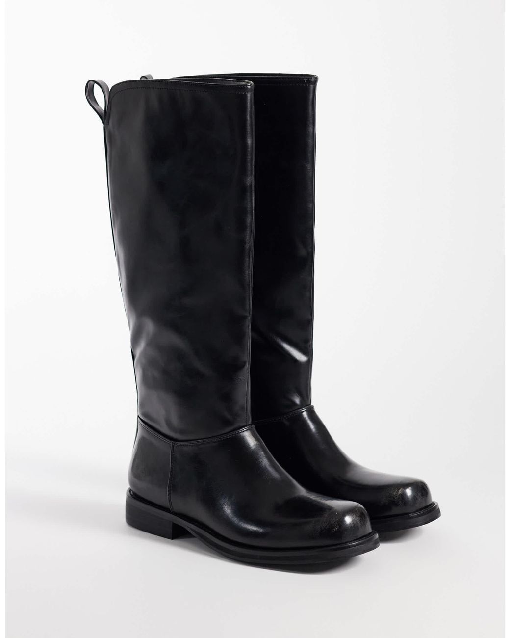 Public Desire Black Sheldon Round Toe Knee Boots