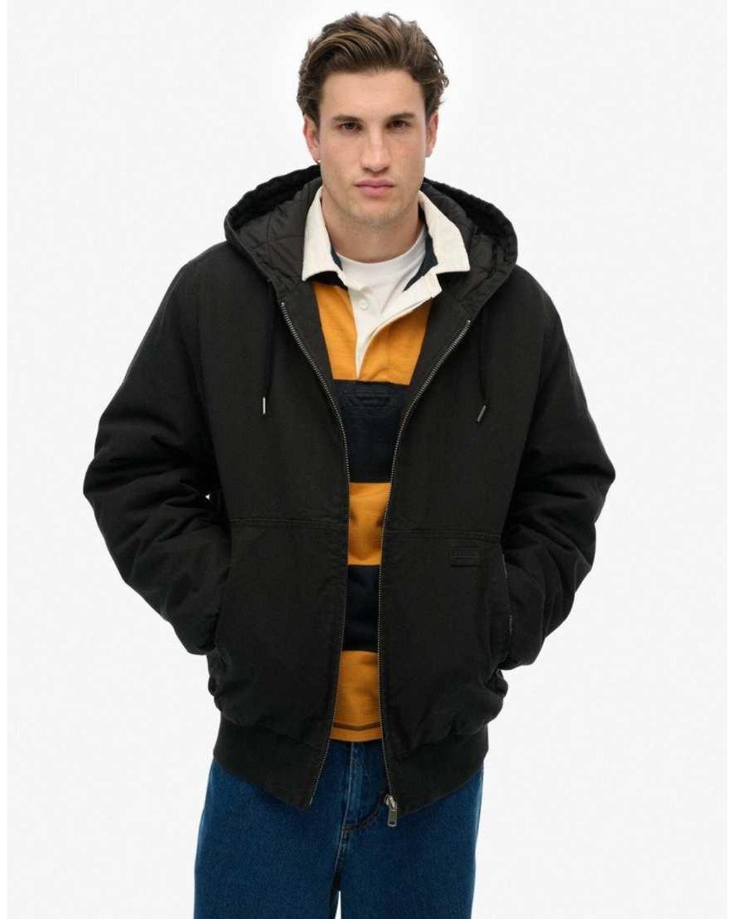 Superdry Black Canvas Surplus Hooded Jacket for men