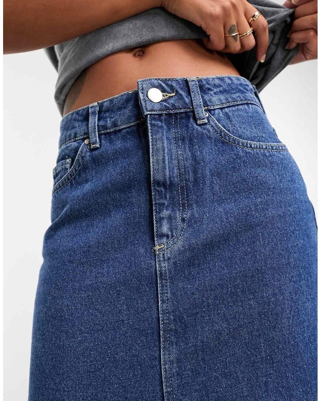 ONLY Blue Denim Midi Skirt With Front Split