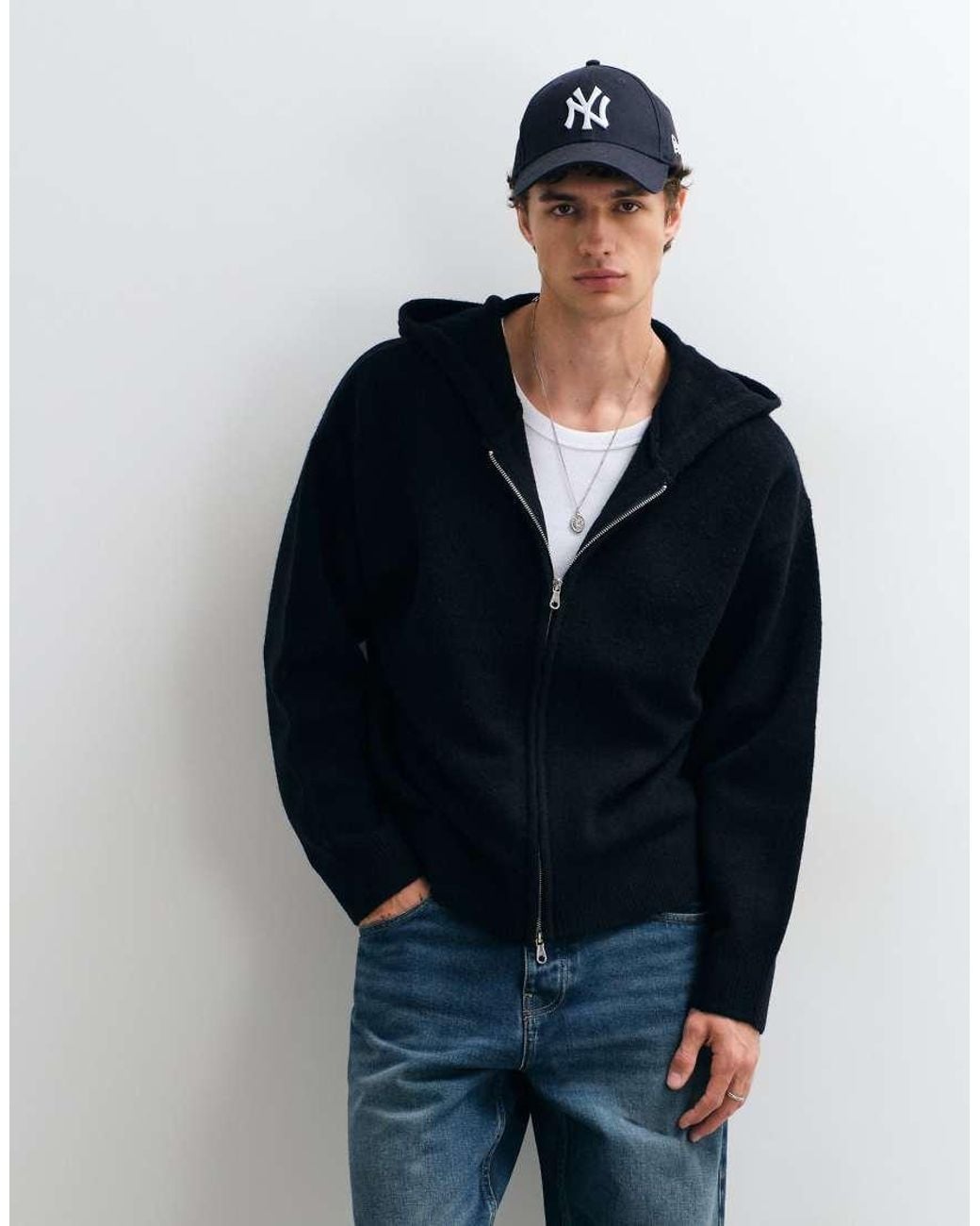 Jack & Jones Black Knit Zip Up Hoodie for men