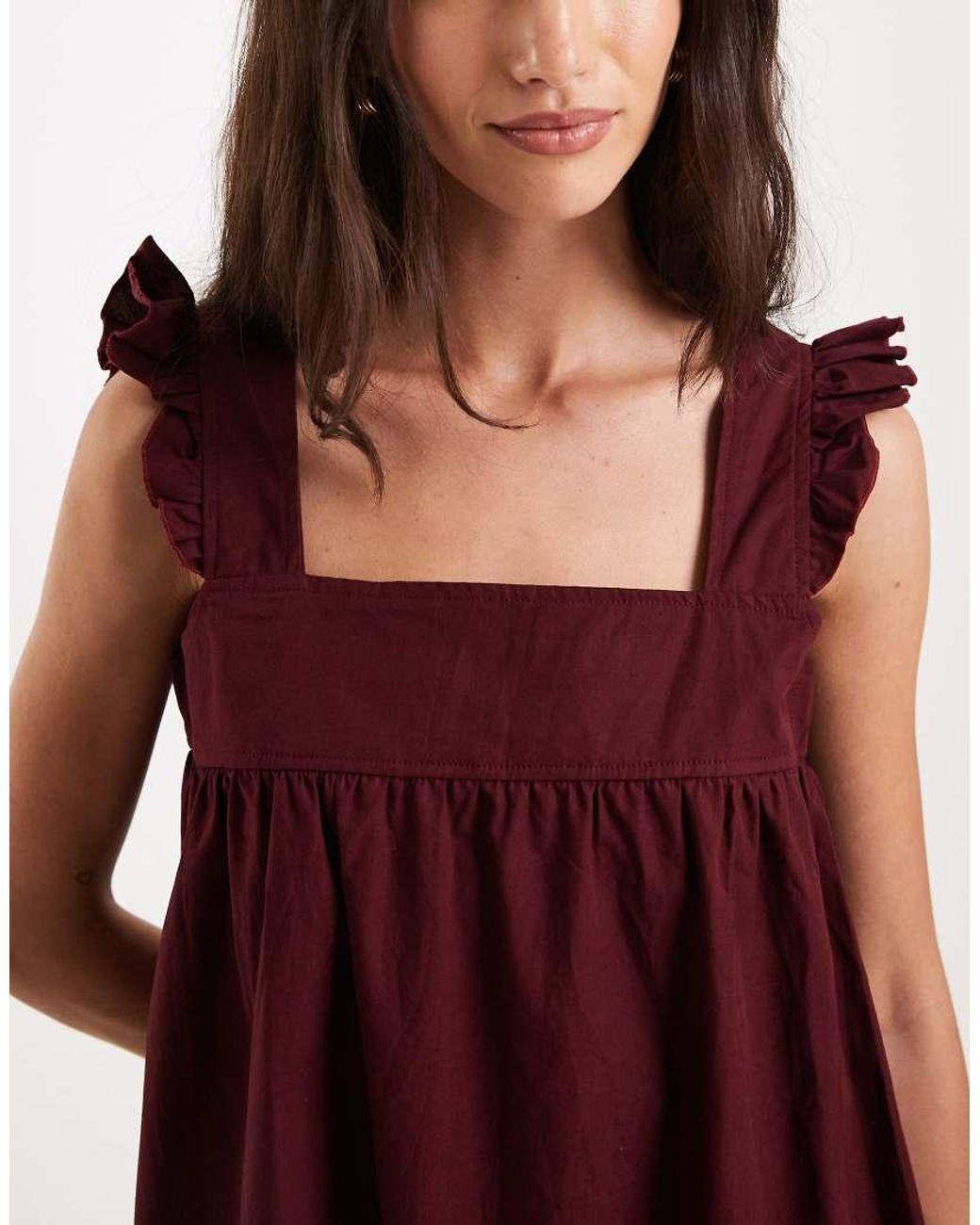 Motel Red Sanaly Poplin Ruffle Sleeve Mini Dress