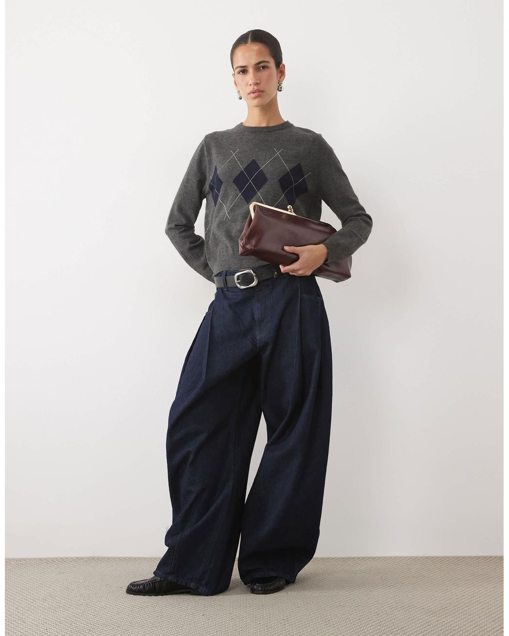 Mango Gray Strickpullover mit argyle-muster