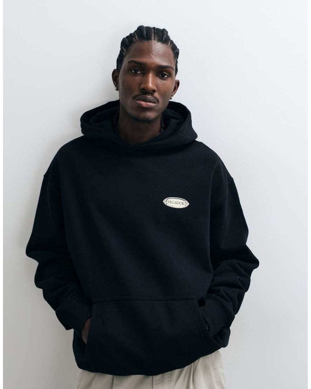 PEGADOR Blue Palmoli Oversized Hoodie With Back Print Graphic for men