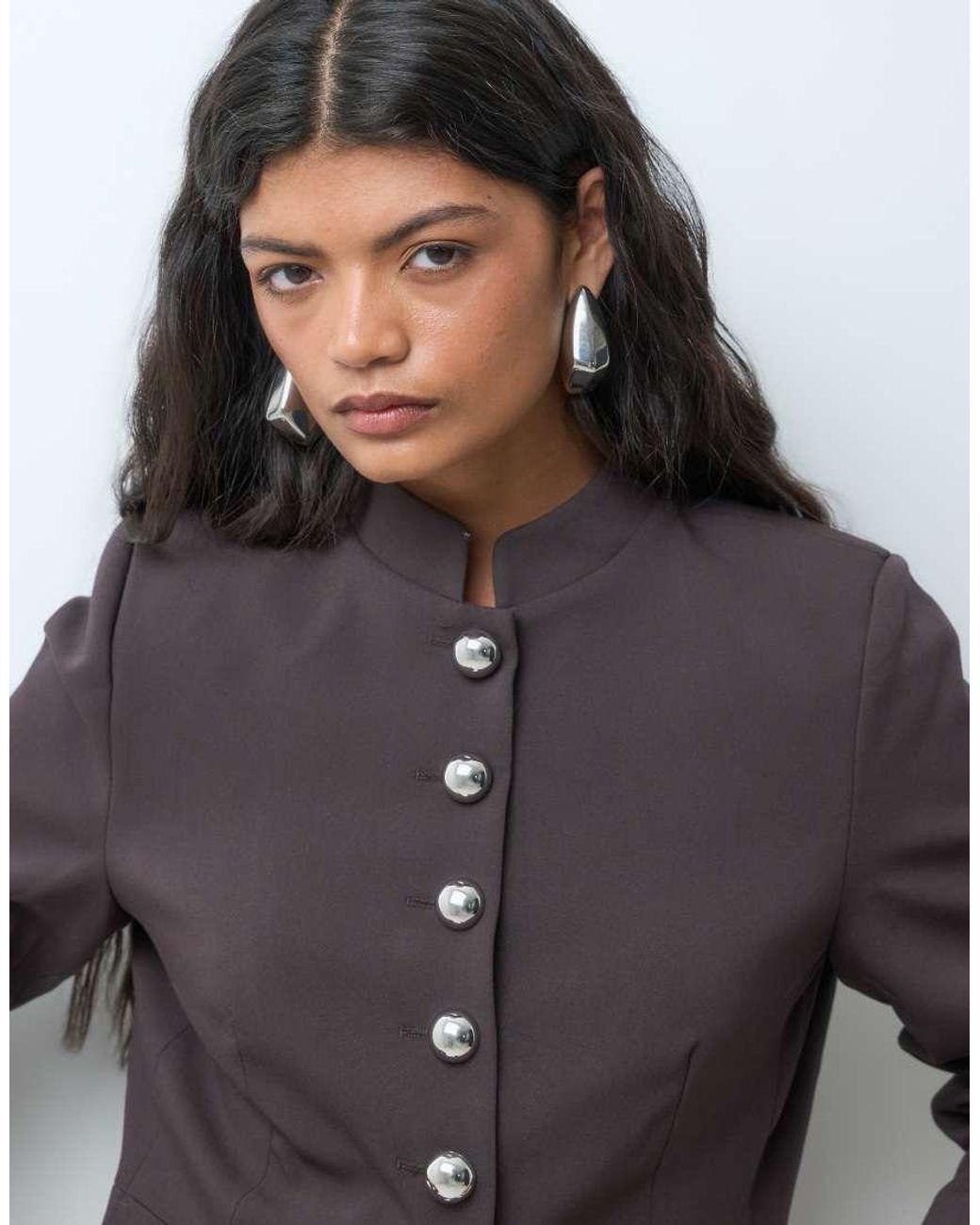 Vero Moda Blue Stand Collar Fitted Blazer
