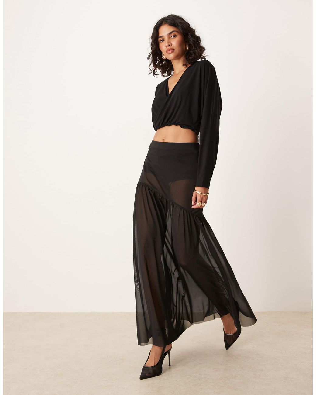 ASOS Sheer Mesh Fishtail Skirt in Black | Lyst