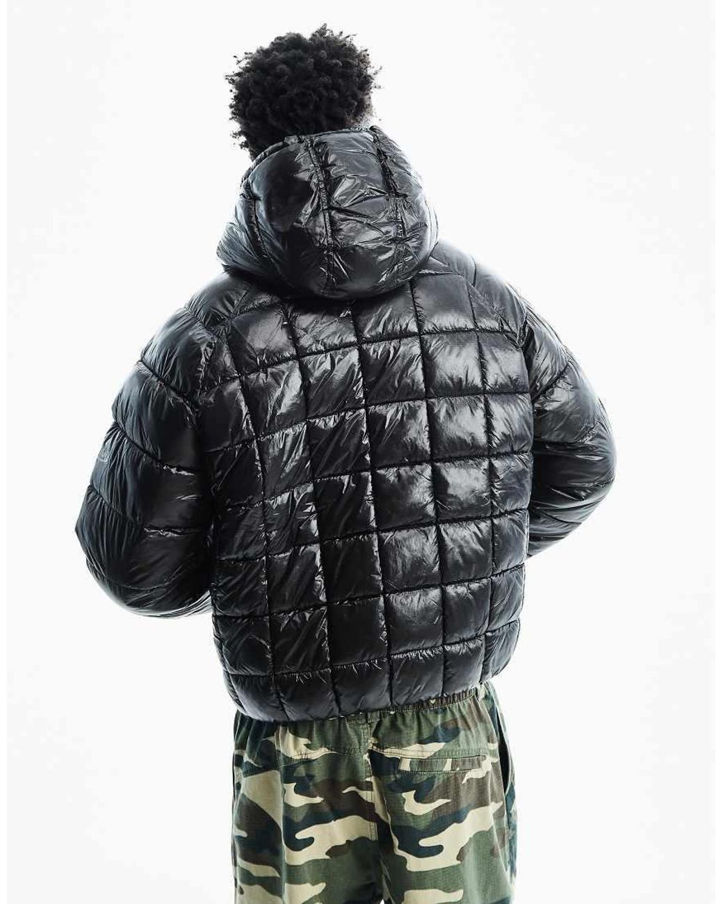 Bershka Gray Grid Quilted Jacket for men