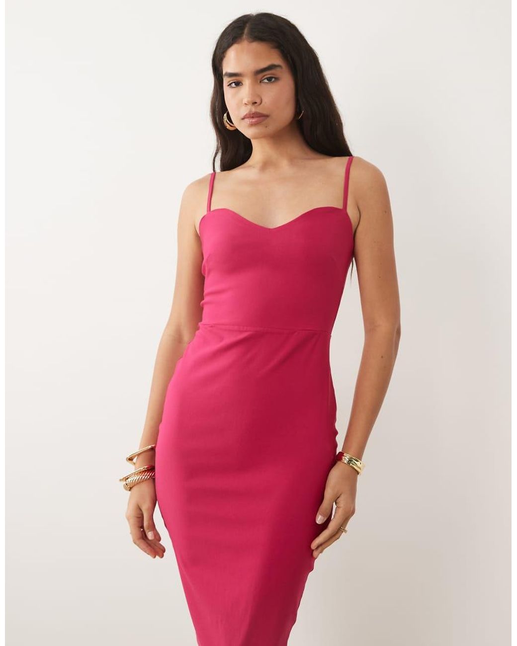 Vesper Pink Bengaline Cami Strap Midi Dress