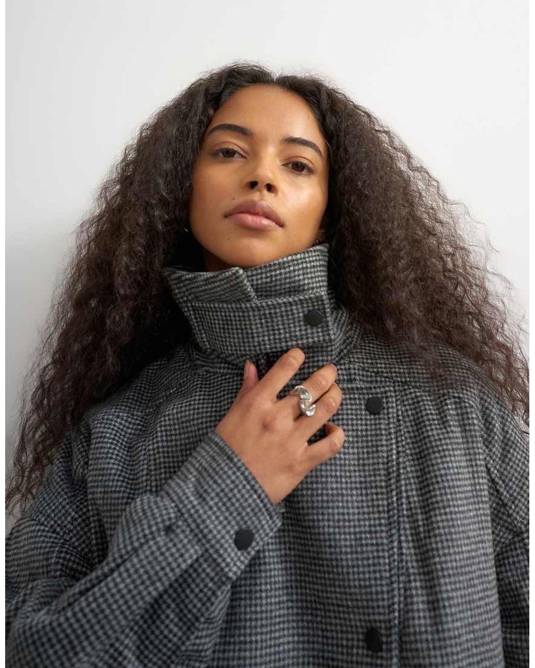 TOPSHOP Gray Funnel Neck Wool Belted Bomber Jacket