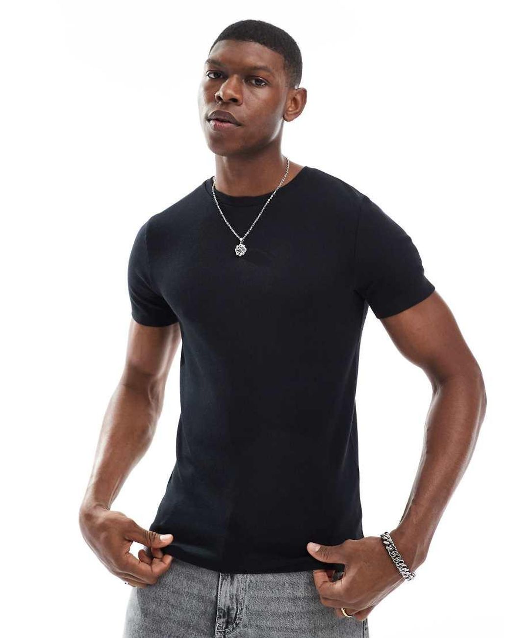 ASOS Basic Muscle Fit Geribbeld T-Shirt in het Blue voor heren