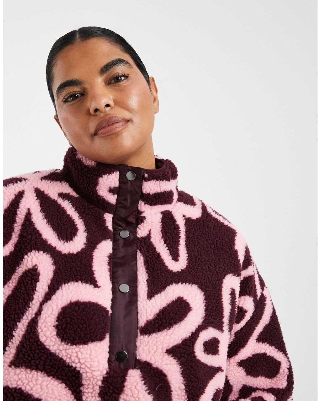 ONLY Red Button Down Borg Fleece