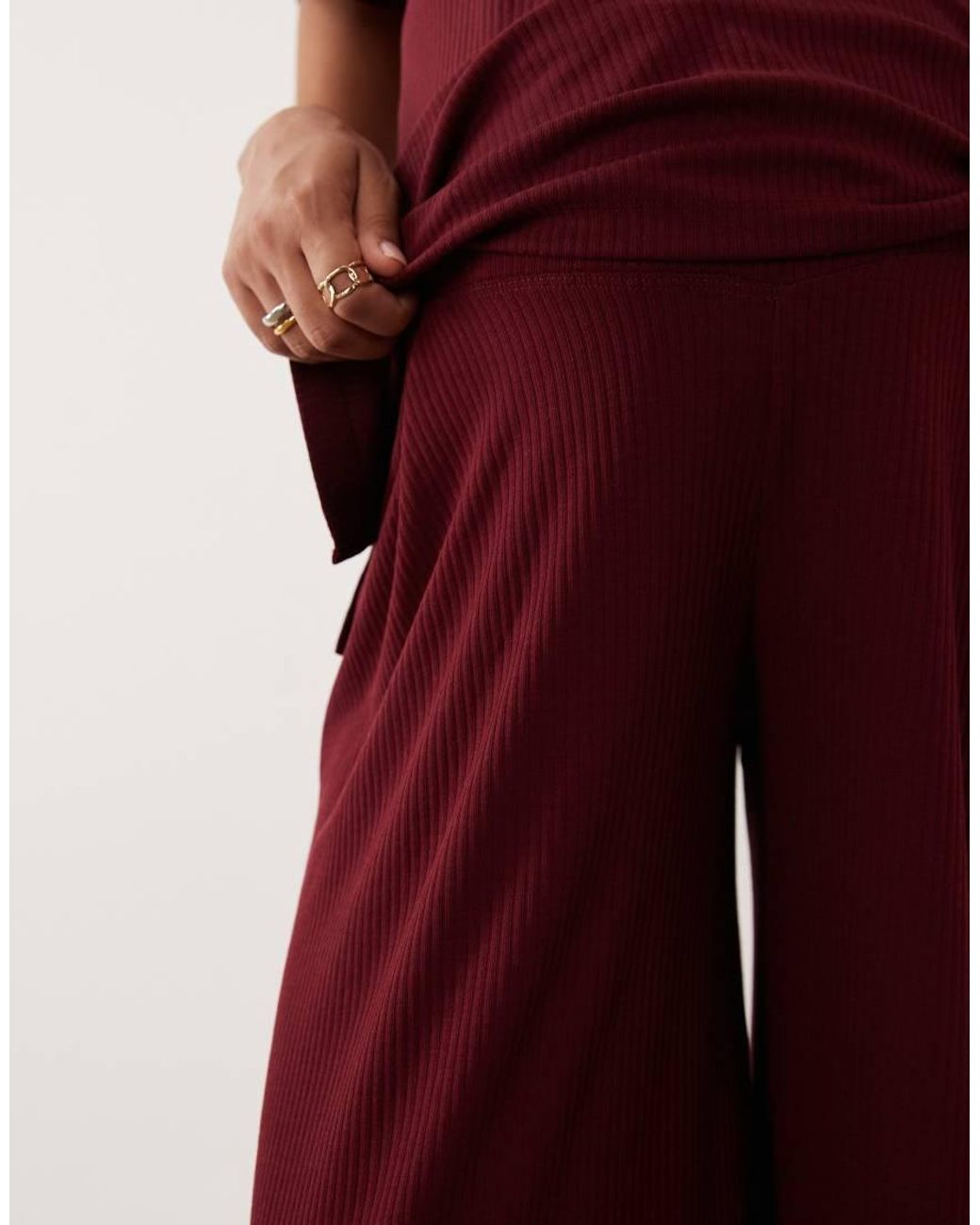 ASOS Red Asos Design Maternity Lounge Ribbed Mix And Match Wide Leg Pyjama Bottoms