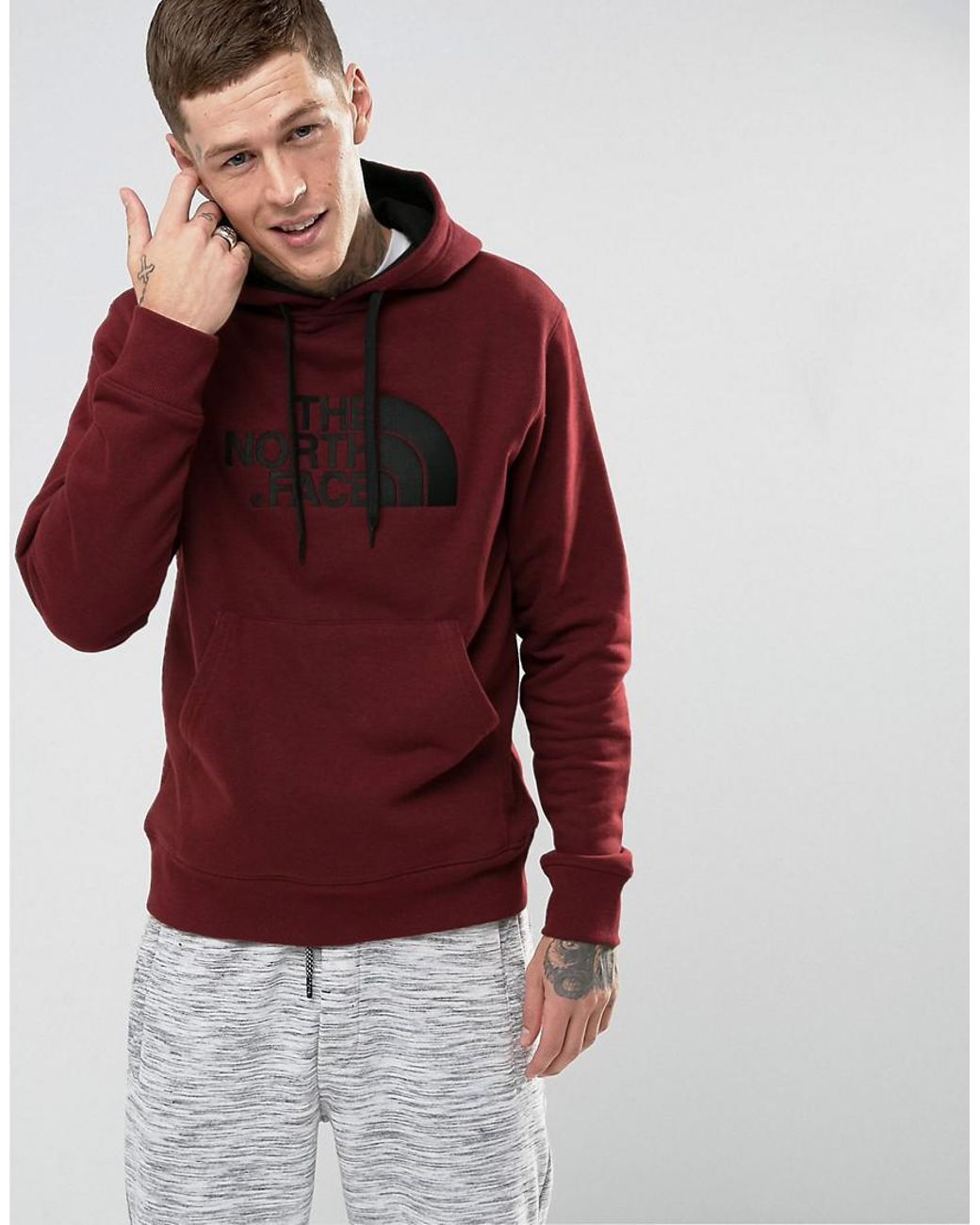 The North Face Cotton Drew Peak Hoodie Large Logo In Burgundy in Black for  Men | Lyst