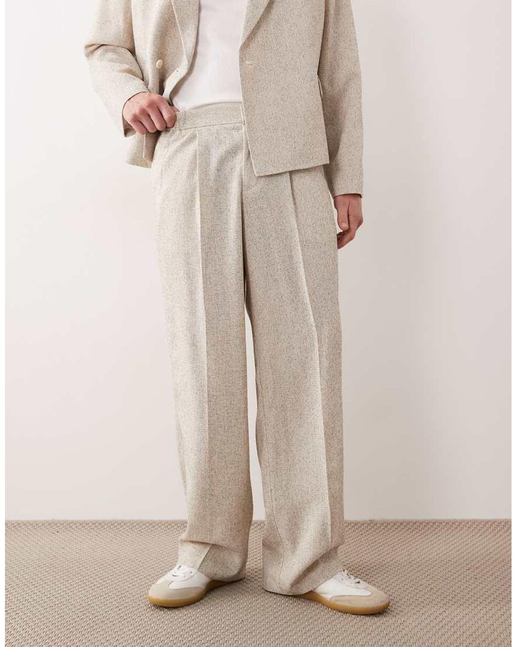 ASOS Natural Wide Leg Suit Trousers for men