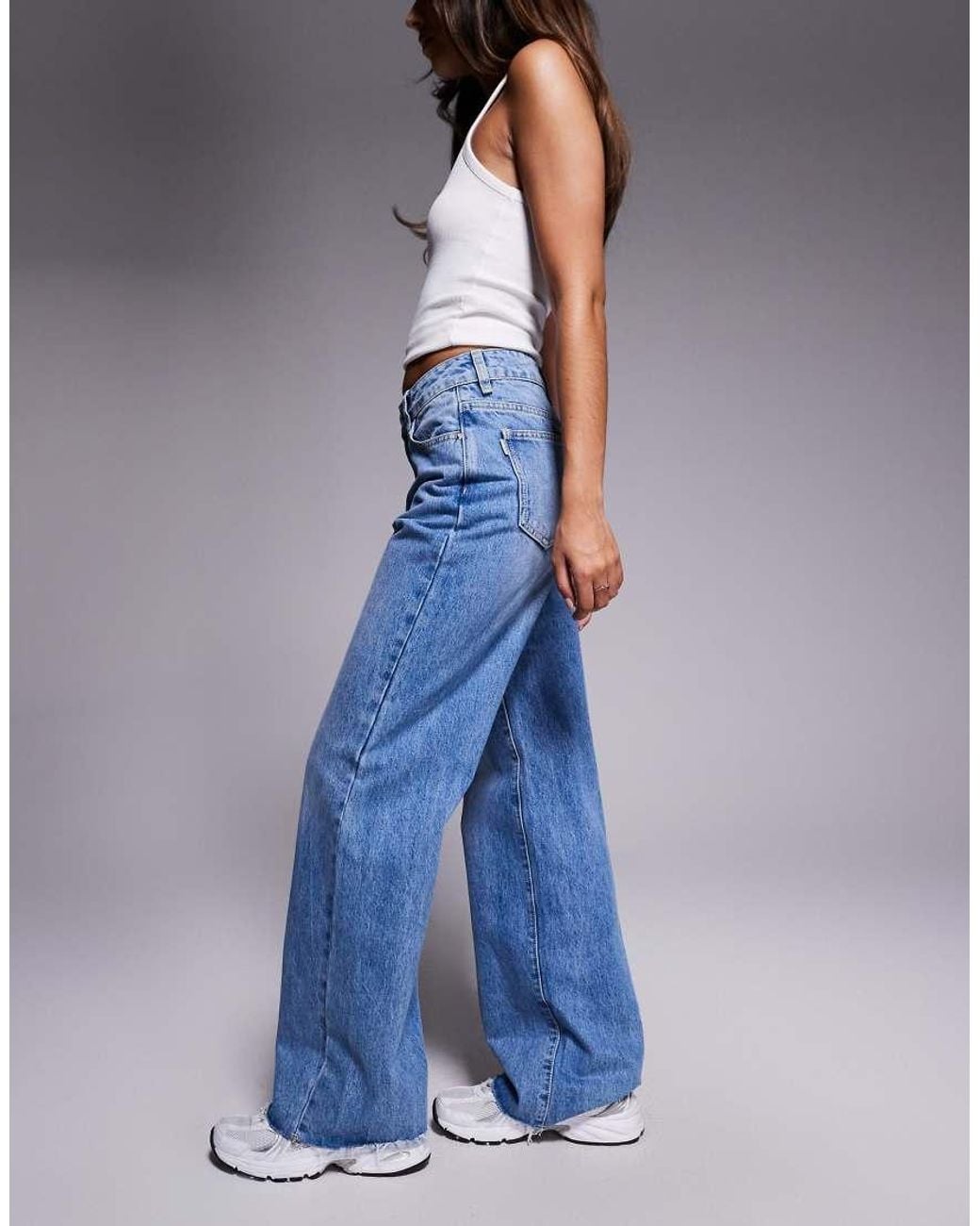 Princess Polly Blue Henesey Raw Hem High Waisted Wide Leg Jeans