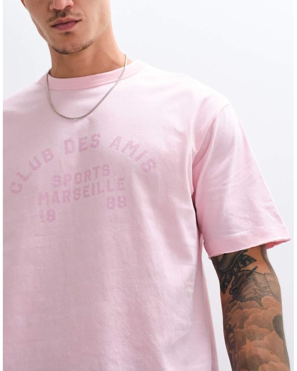 ASOS Pink Boxy Relaxed T-shirt With Front Text Graphic And Raw Hems for men