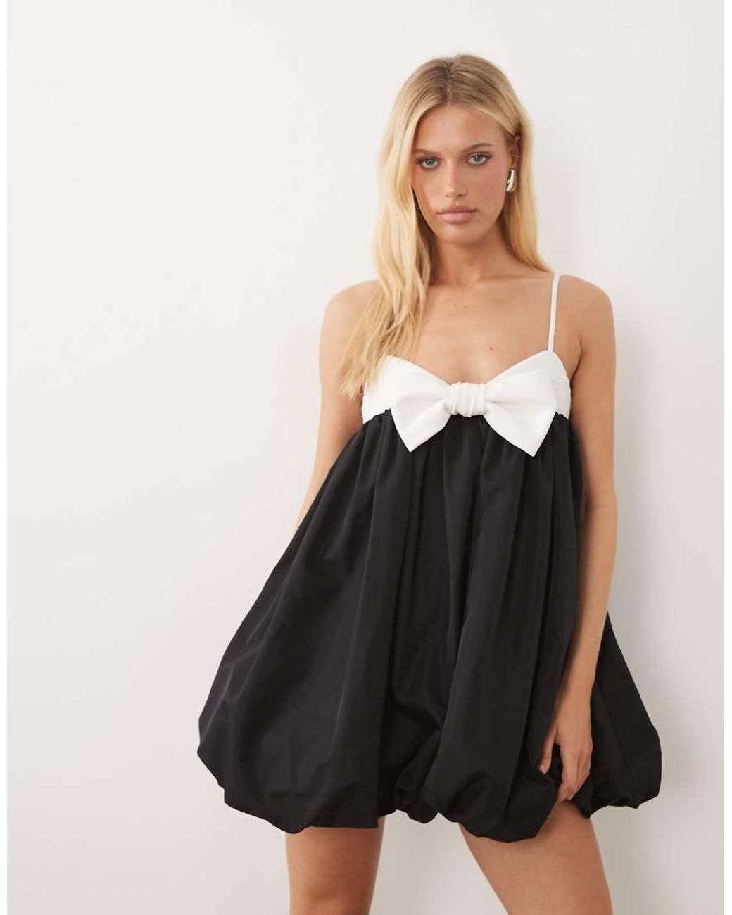 ASOS Black Bow Front Contrast Bubble Hem Mini Dress
