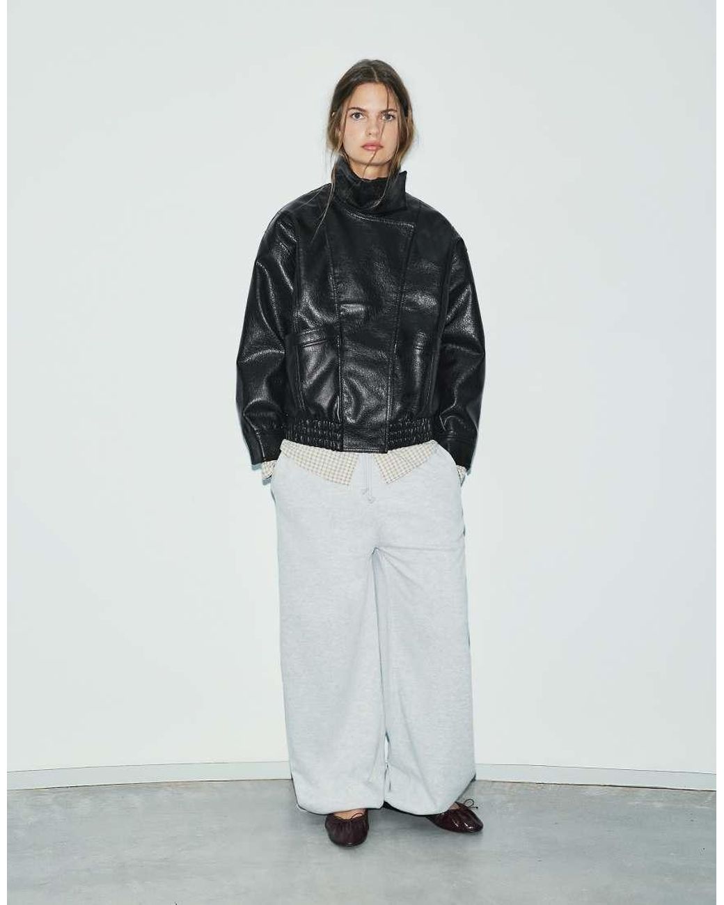 Pull&Bear Black Leather Effect Boxy Jacket