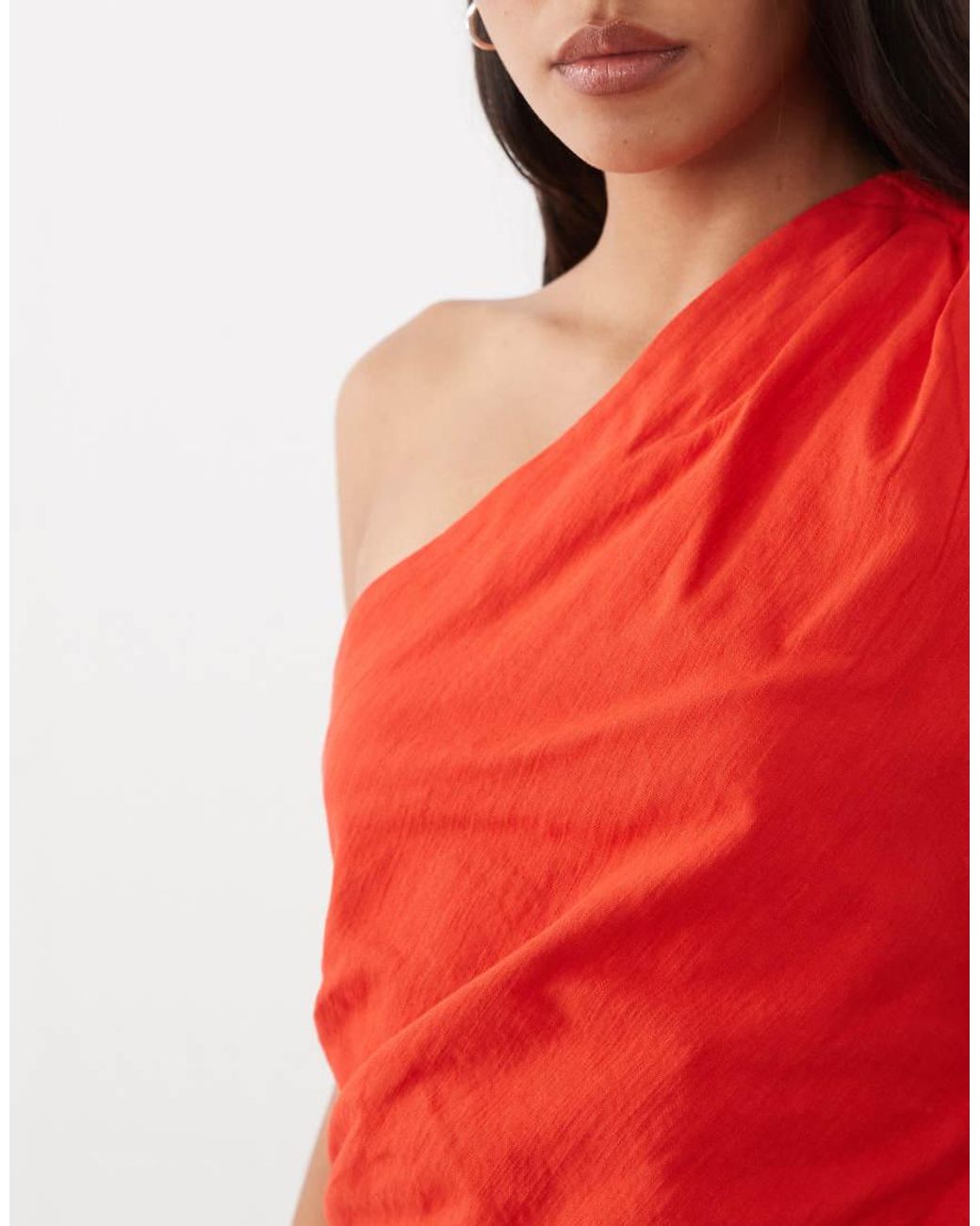 Mango Red One Shoulder Asymmetric Top