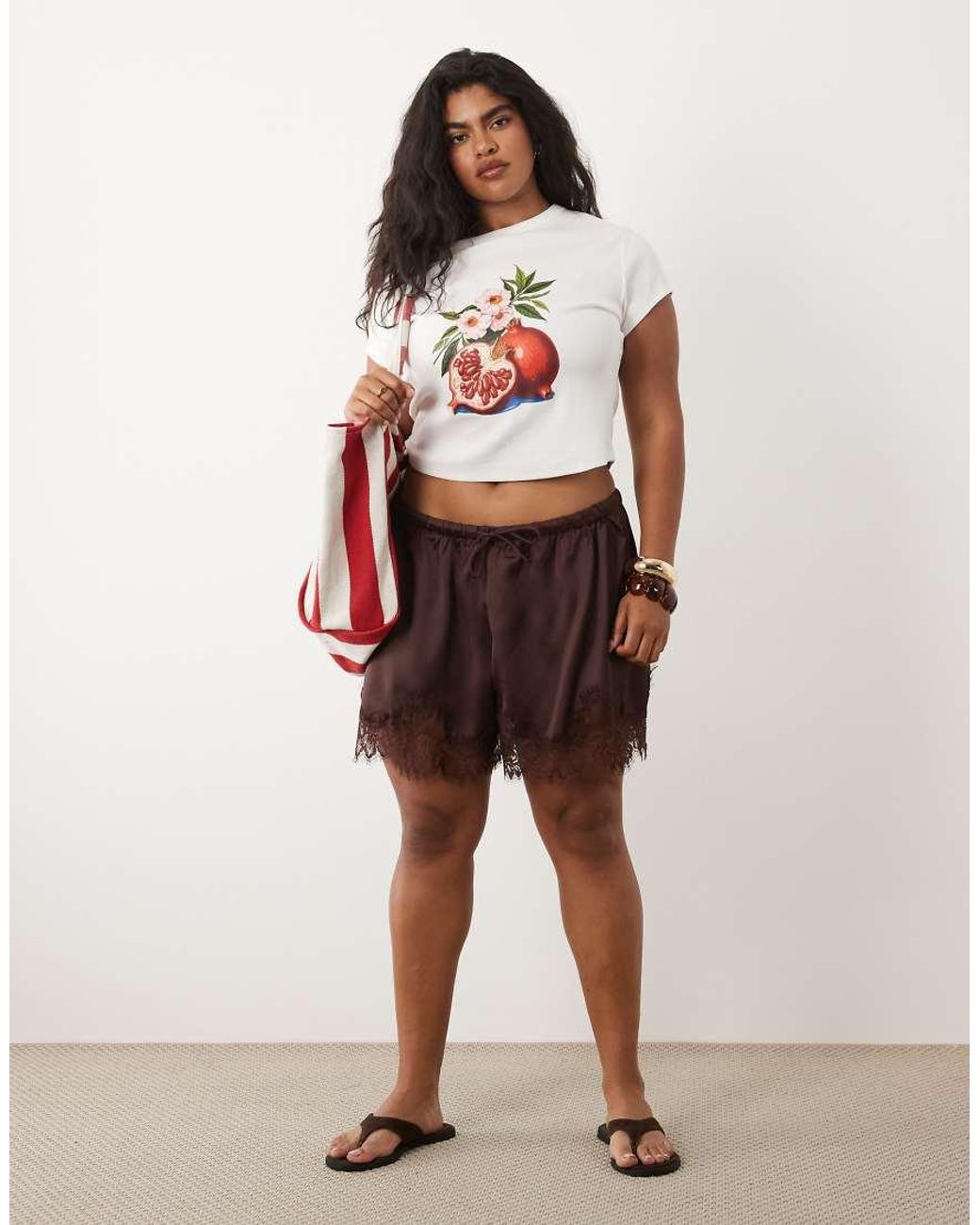 ASOS White Asos Design Curve Baby Tee With Vintage Pomegranate Graphic