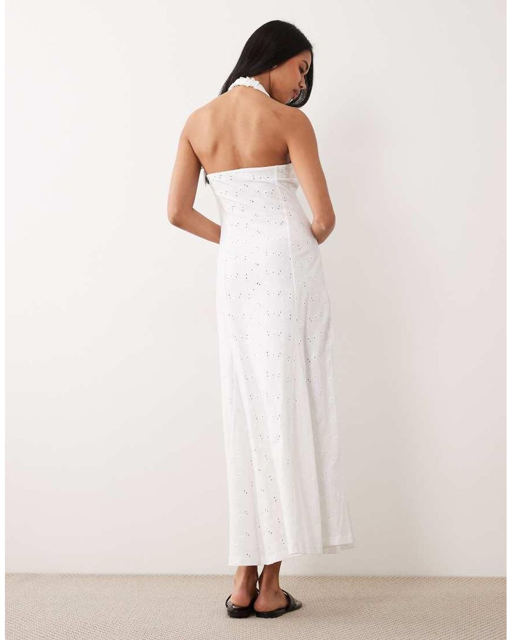 ASOS Natural Broderie Halter Midi Dress