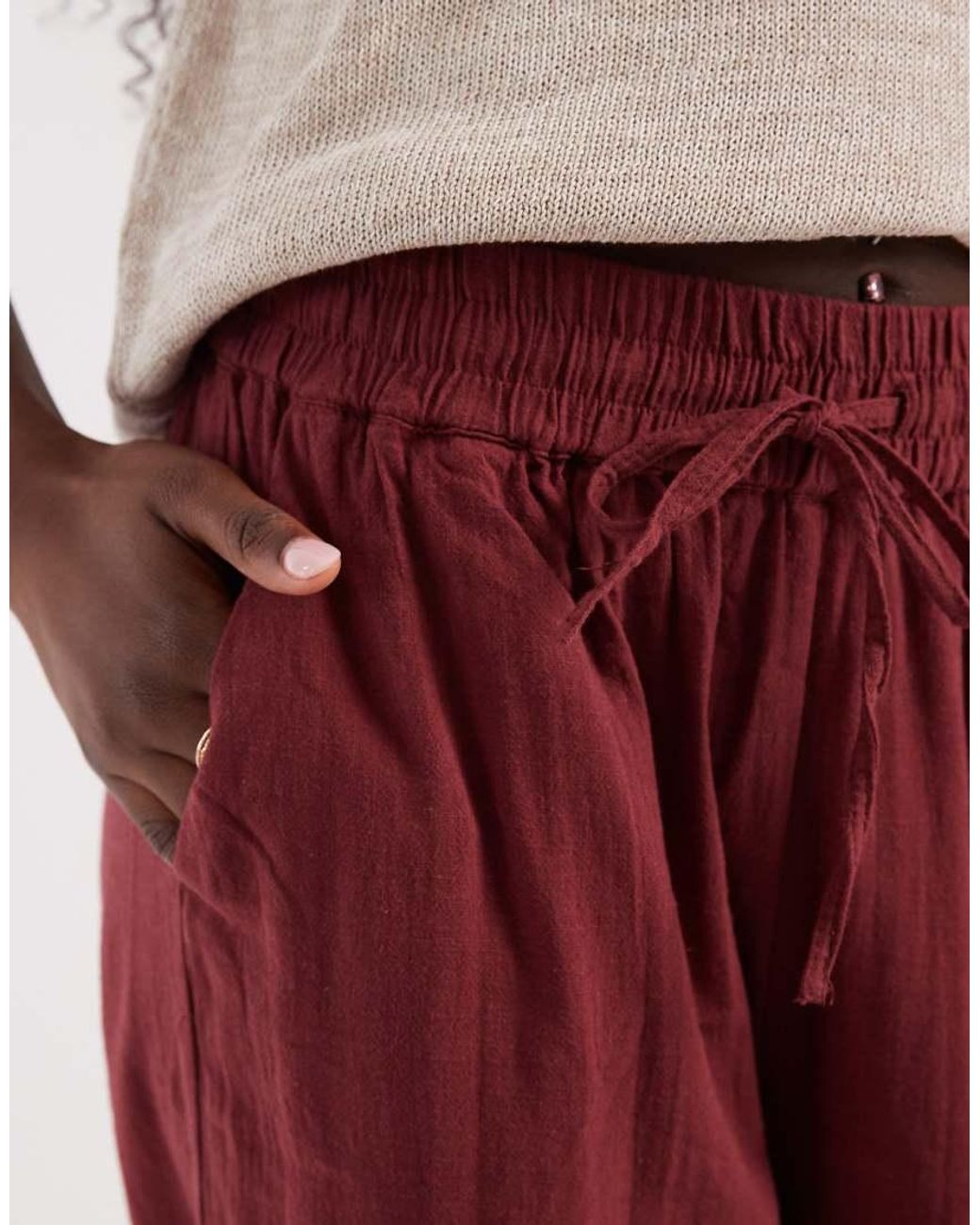 ONLY Red Wide Leg Linen Look Pants