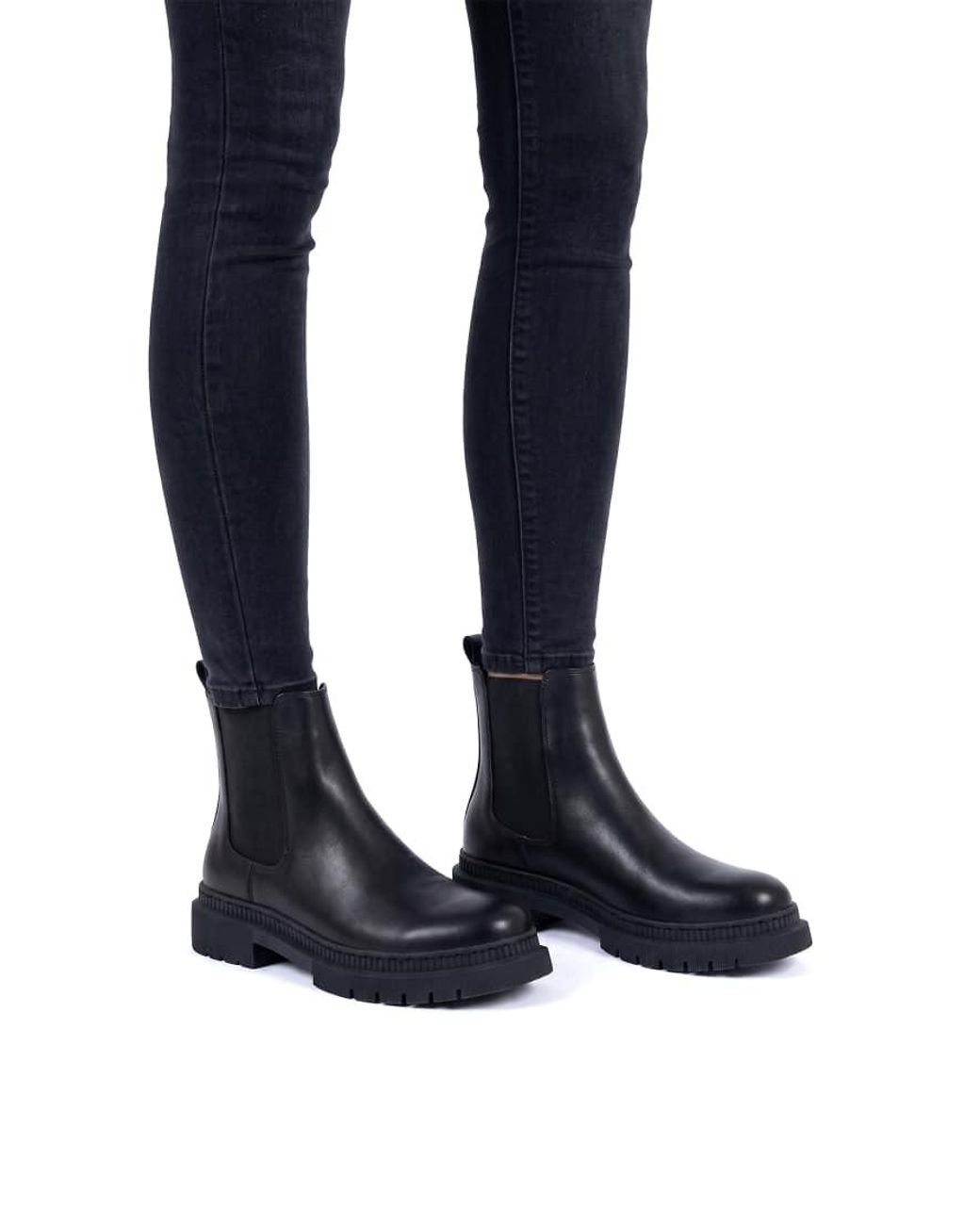 SEQWL Black Block Heel Casual Chelsea Ankle Boots