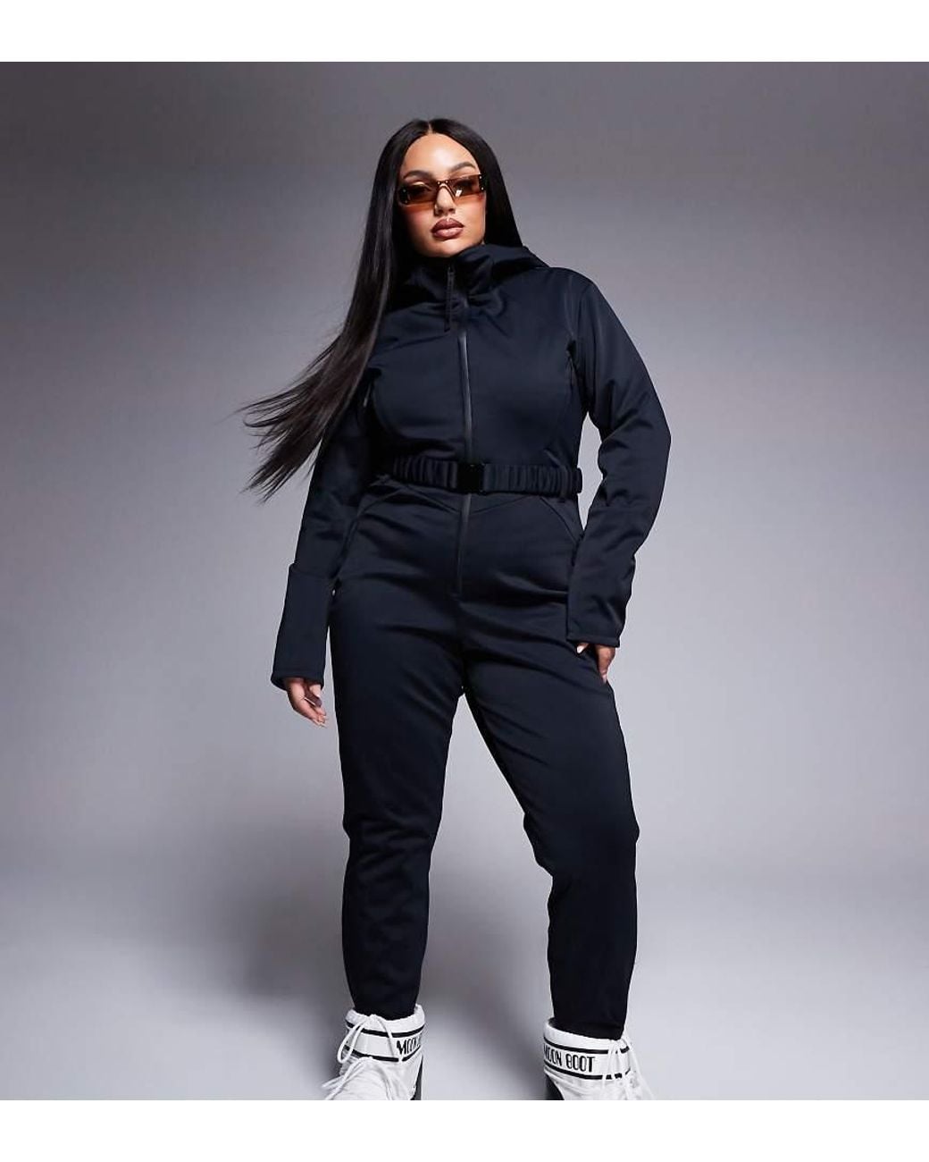 ASOS 4505 Ski & Snow Blue 4505 Curve Ski Belted Ski Suit With Skinny Legs And Hood
