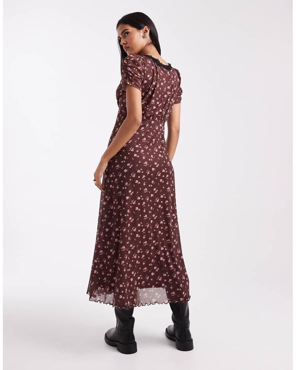 New Look Purple Lace Trim Mesh Midi Dress