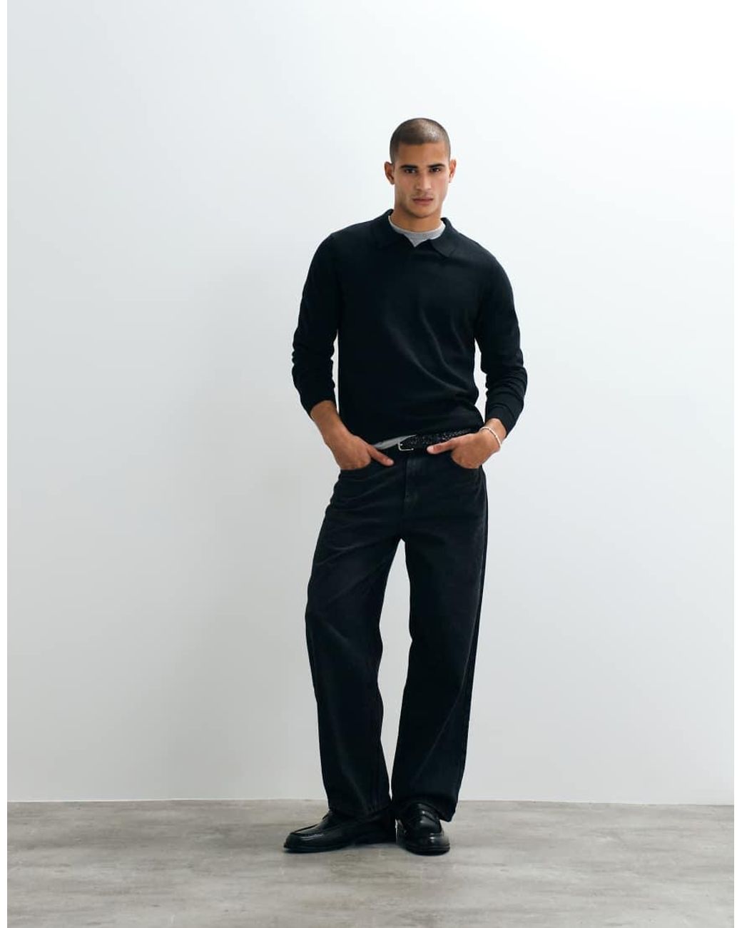 Threadbare Blue Knitted Trophy Neck Jumper for men