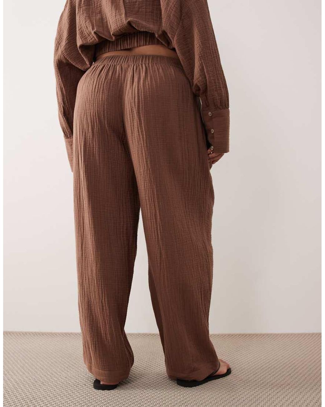 ASOS Brown Asos Design Curve Callie Cheesecloth Beach Balloon Pants