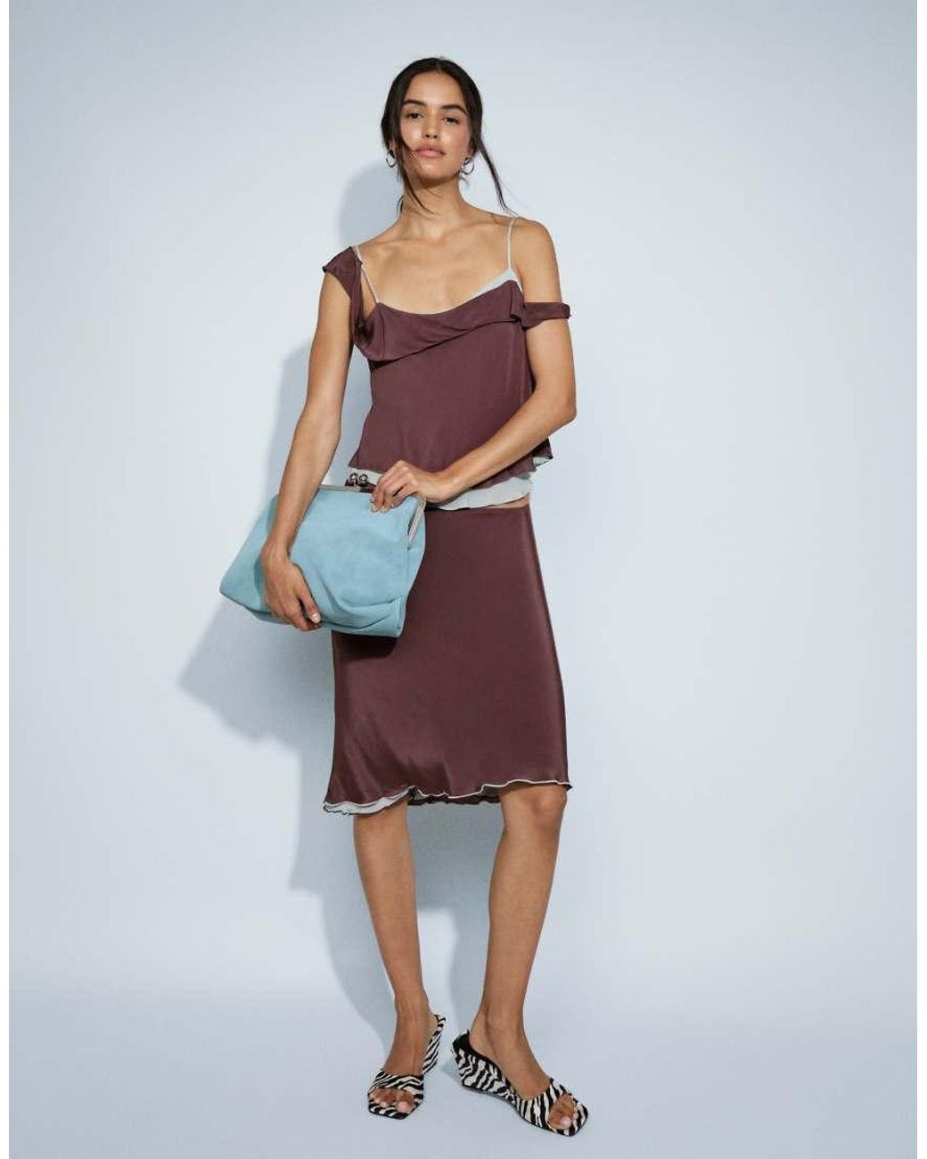 Mango Brown Two Layer Midi Skirt Co-ord
