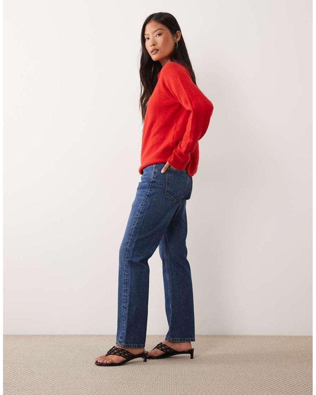 ASOS Blue Asos Design Petite 90S Straight Leg Jeans