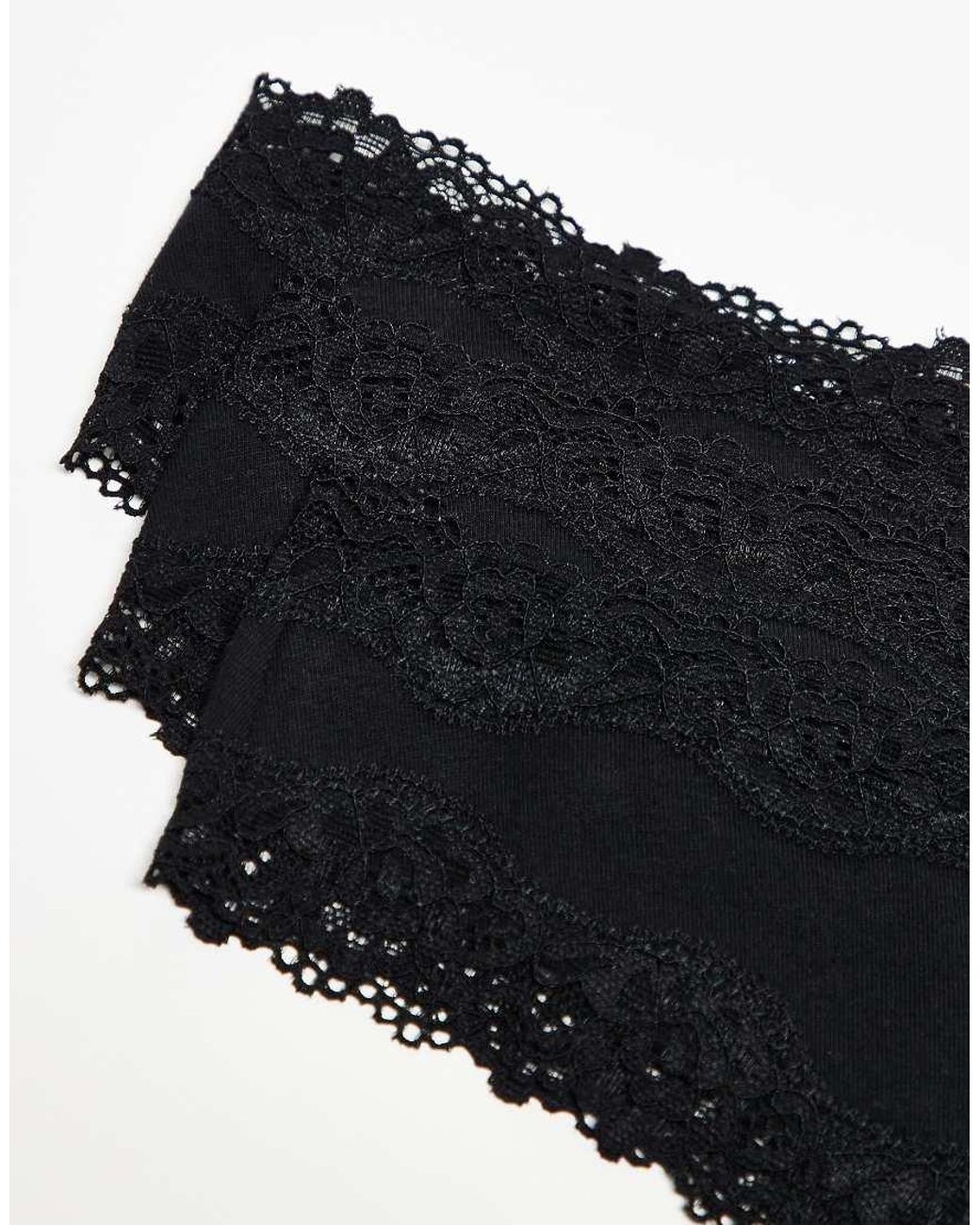 ASOS Black Asos Design 3 Pack Cotton & Lace Trim High Rise Malibu Thong