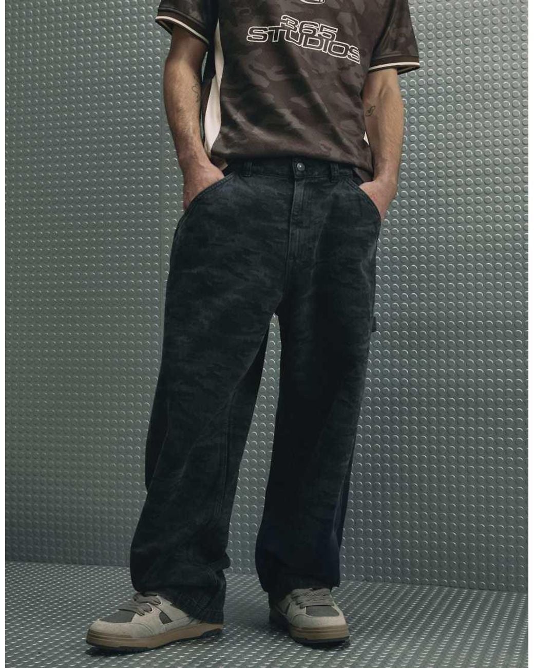 River Island Gray Camo Baggy Fit Jeans for men