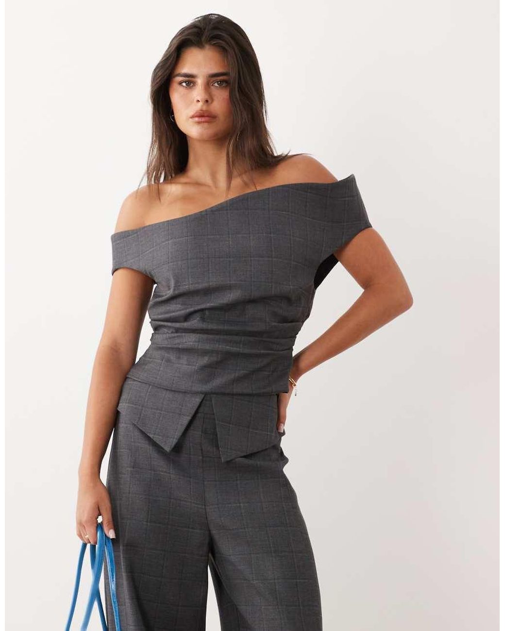 ASOS Gray Tailored Off Shoulder Co-Ord Top