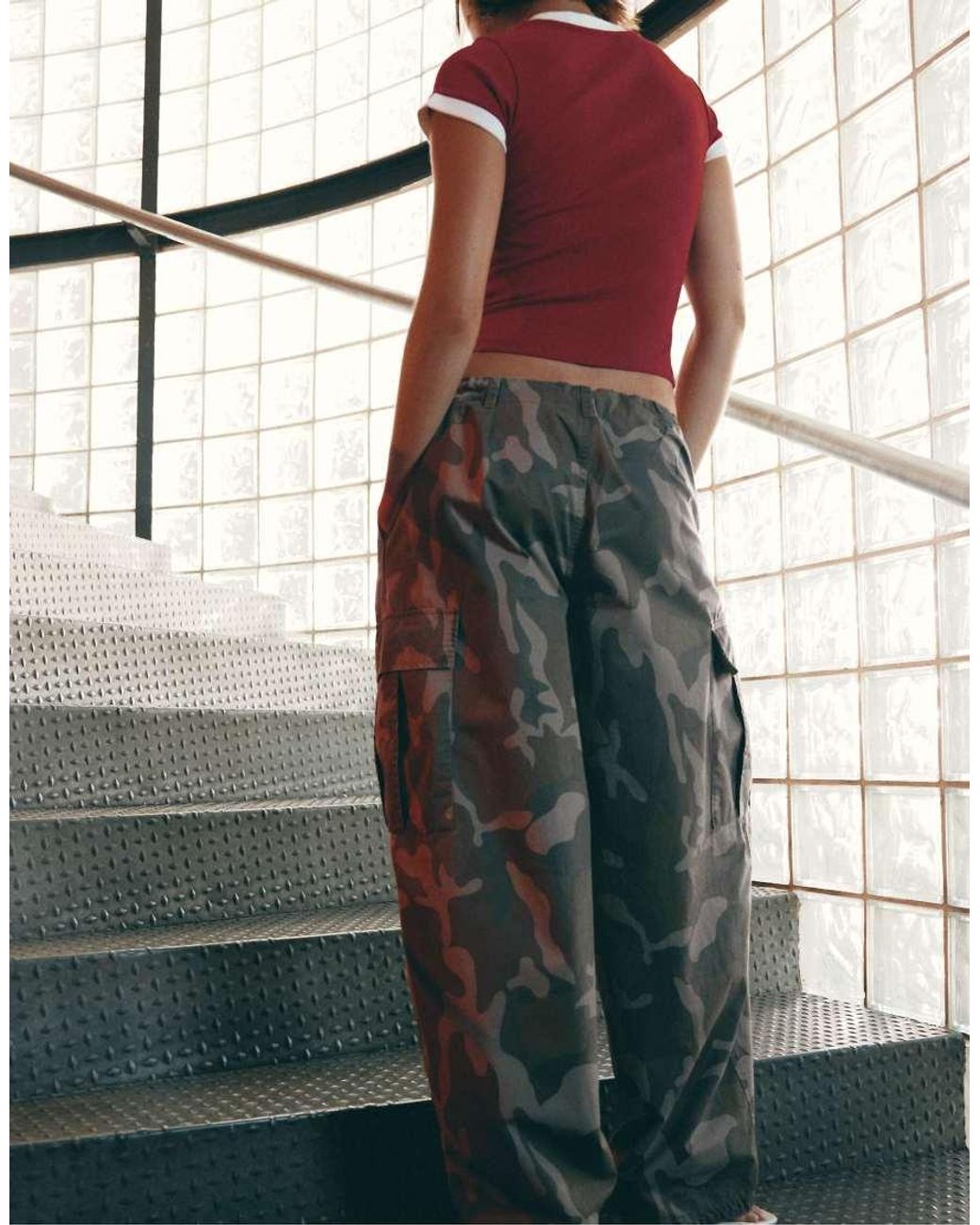 Stradivarius Green Printed Cargo Trousers