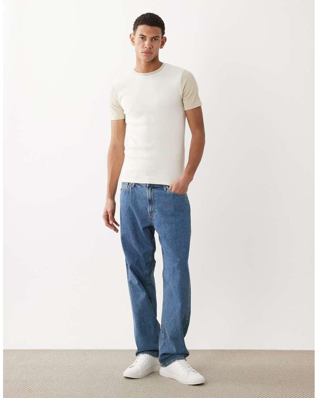 ASOS White Muscle Fit T-shirt With Tonal Contrast Sleeves for men