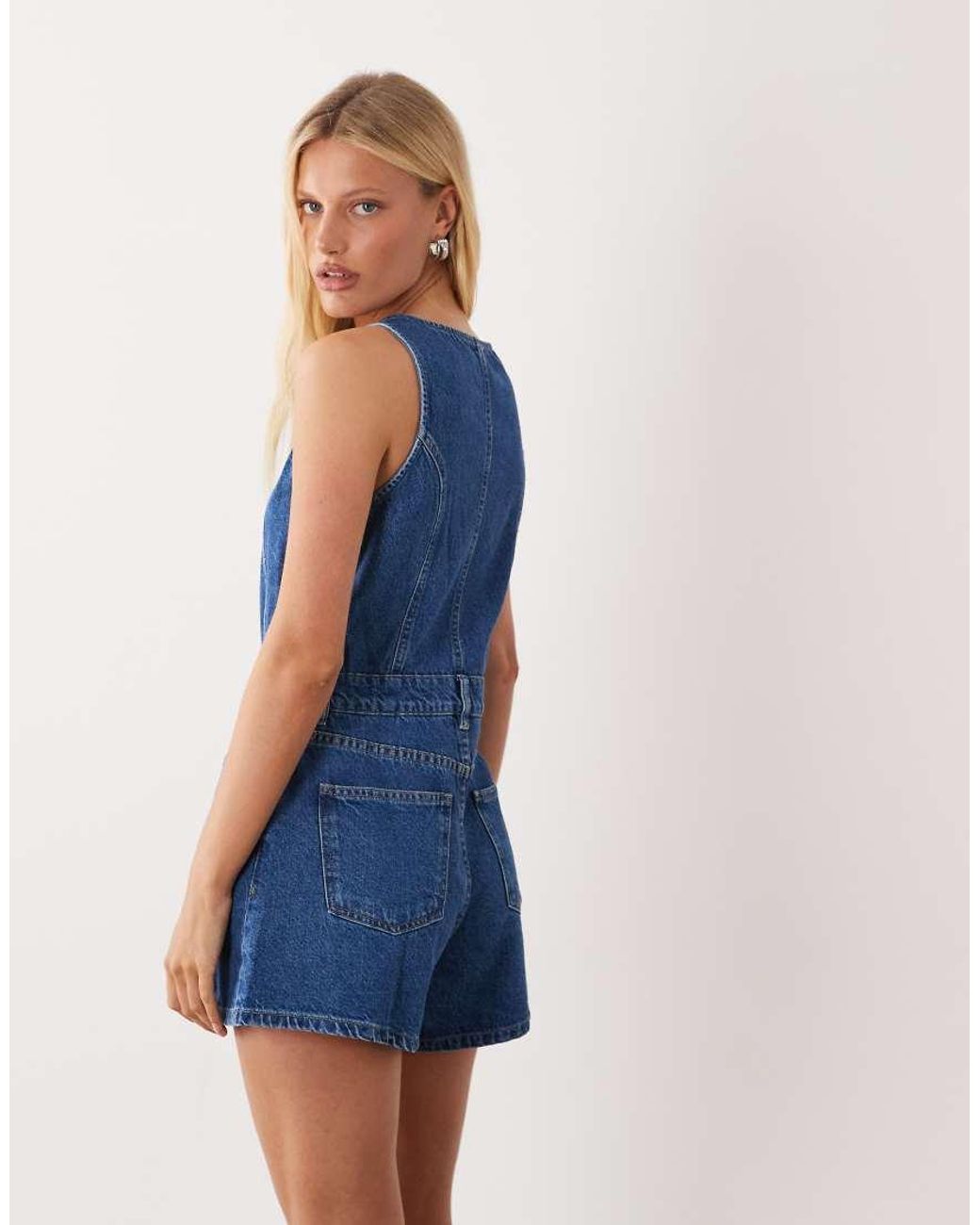 ASOS Blue Denim Button Front Playsuit