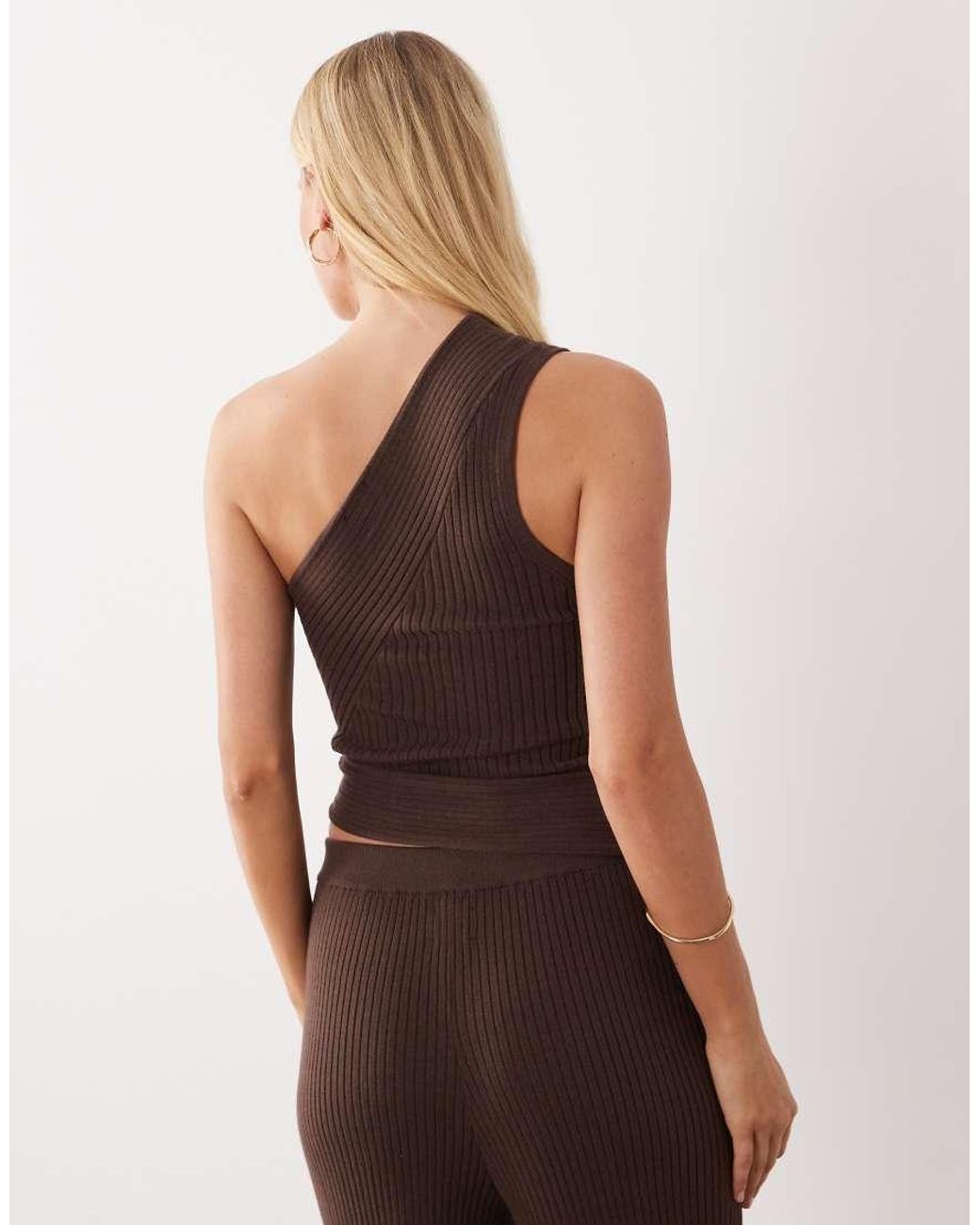 ASOS Brown One Shoulder Knit Rib Top Co-Ord