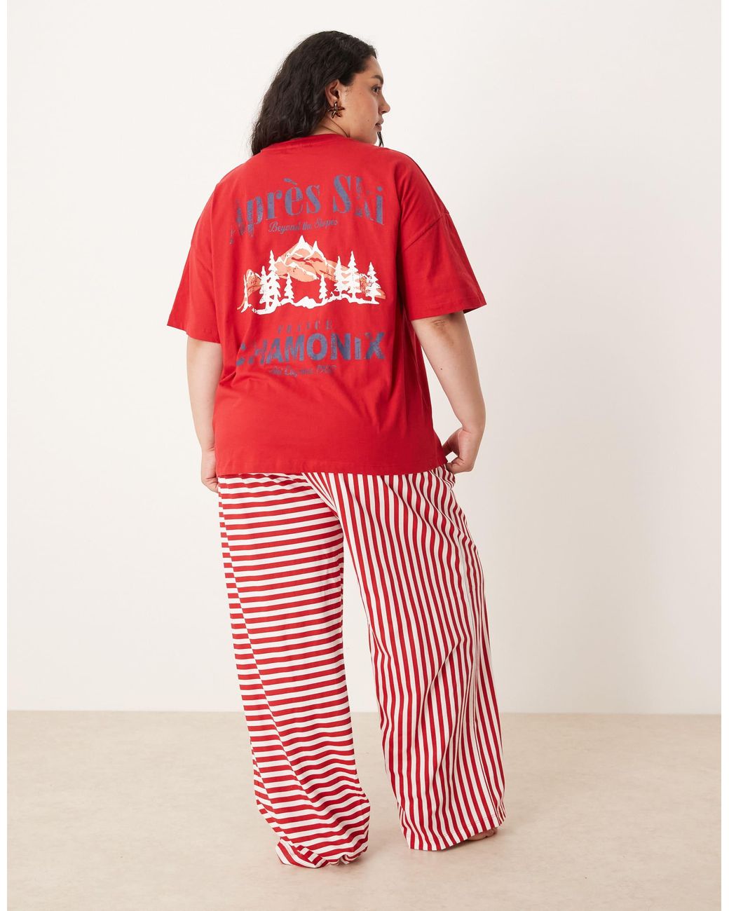 ASOS Red Asos design curve – pyjama aus oversize-t-shirt mit "après ski"-grafikprint und hose mit weitem bein