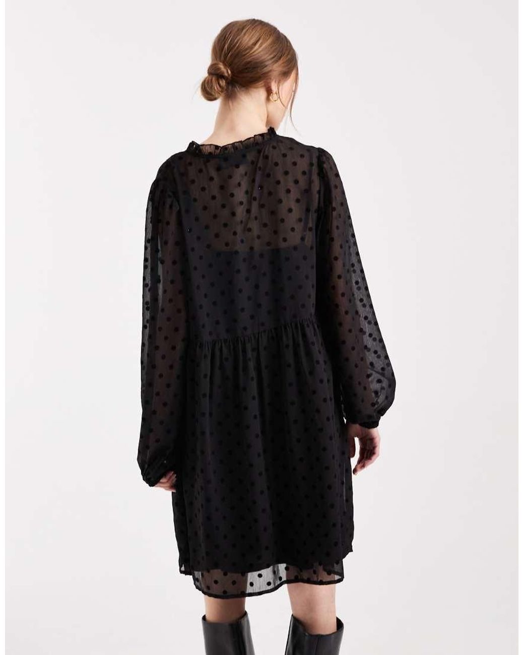 Pieces Black Sheer Dobby Mini Dress