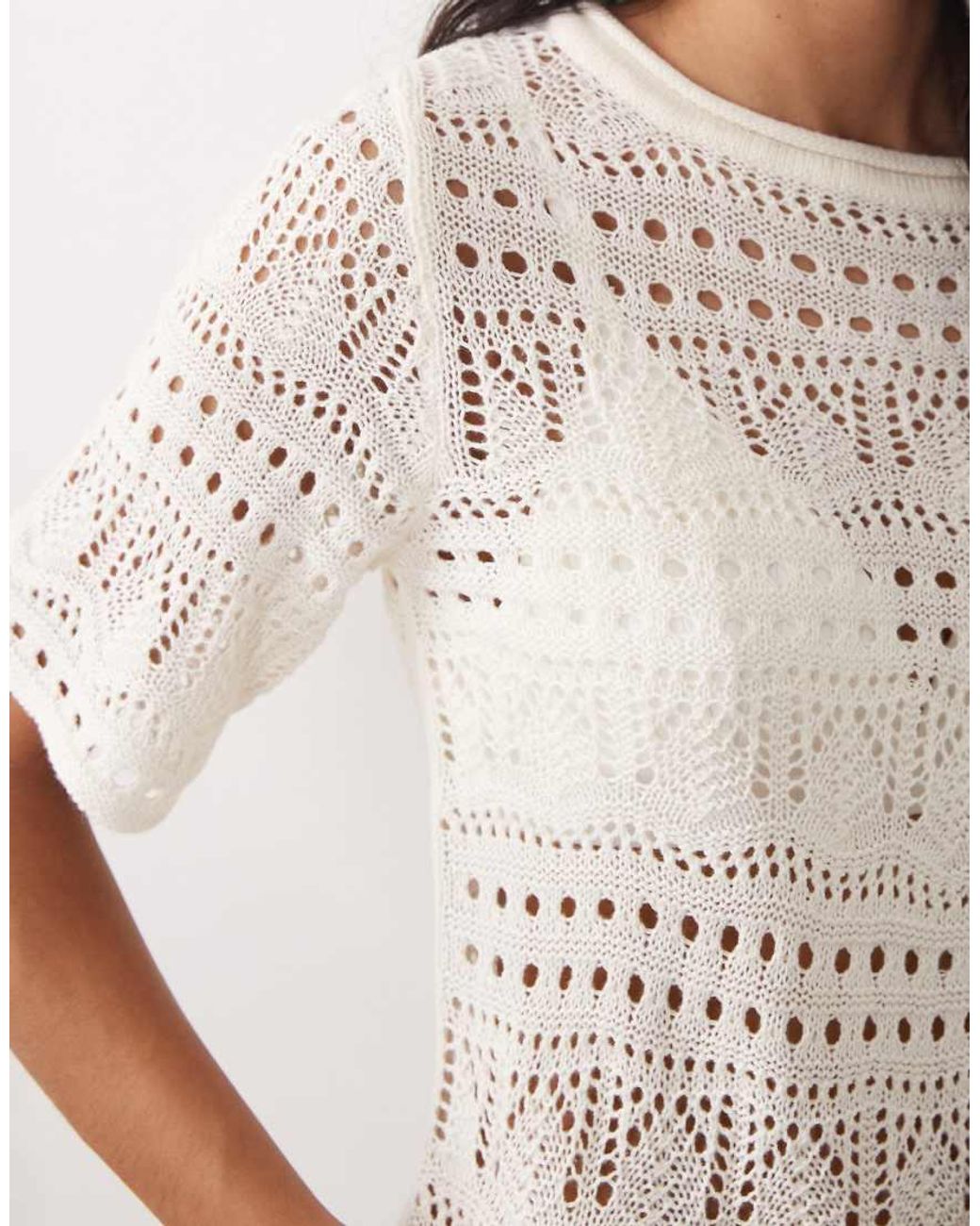 Jdy White Crochet Open Knit Half Sleeve Top