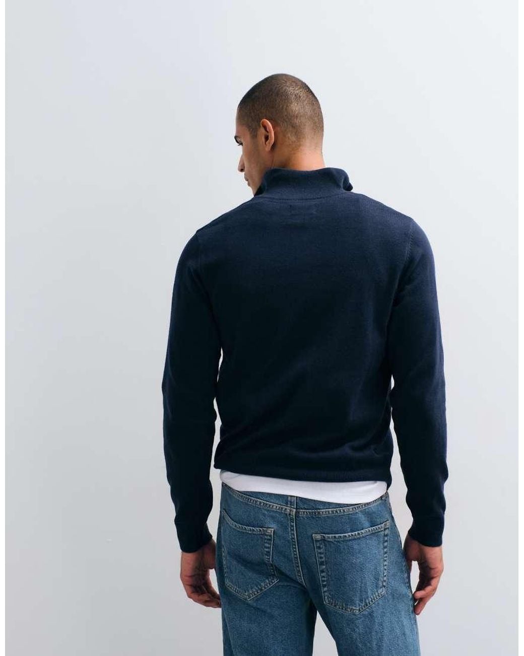 Threadbare Blue Knitted Quarter-zip Jumper for men