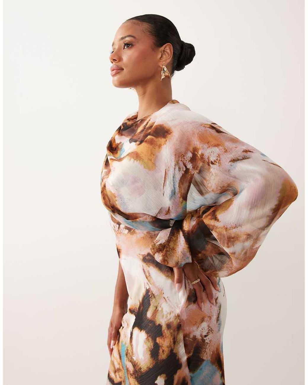 ASOS Natural Draped One Sleeve Bias Maxi Dress