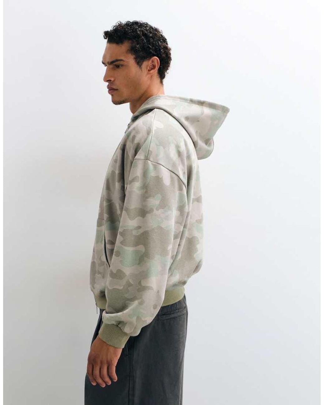 Collusion Gray Camo Washed Zip Hoodie for men
