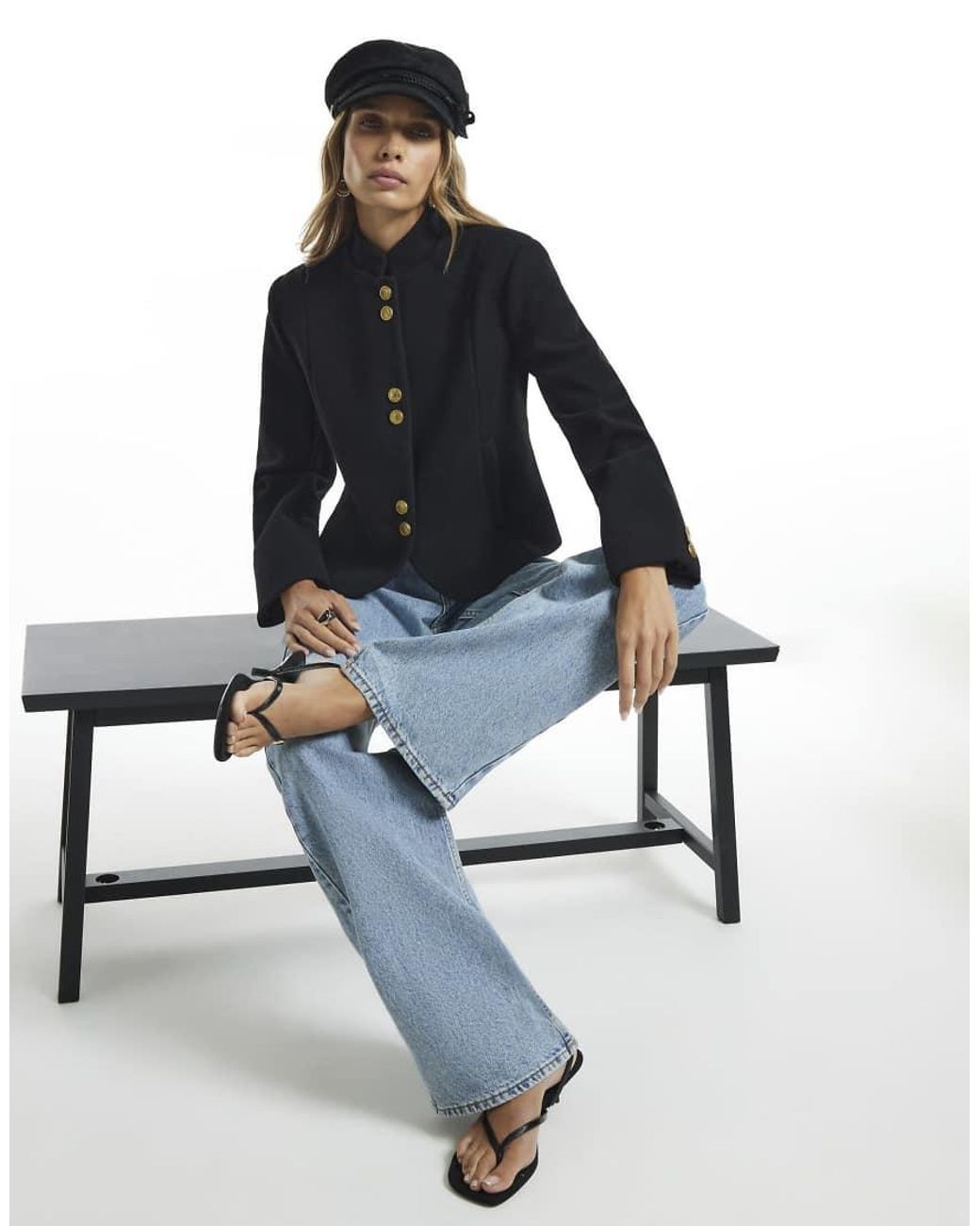 River Island Black Button Drummer Jacket