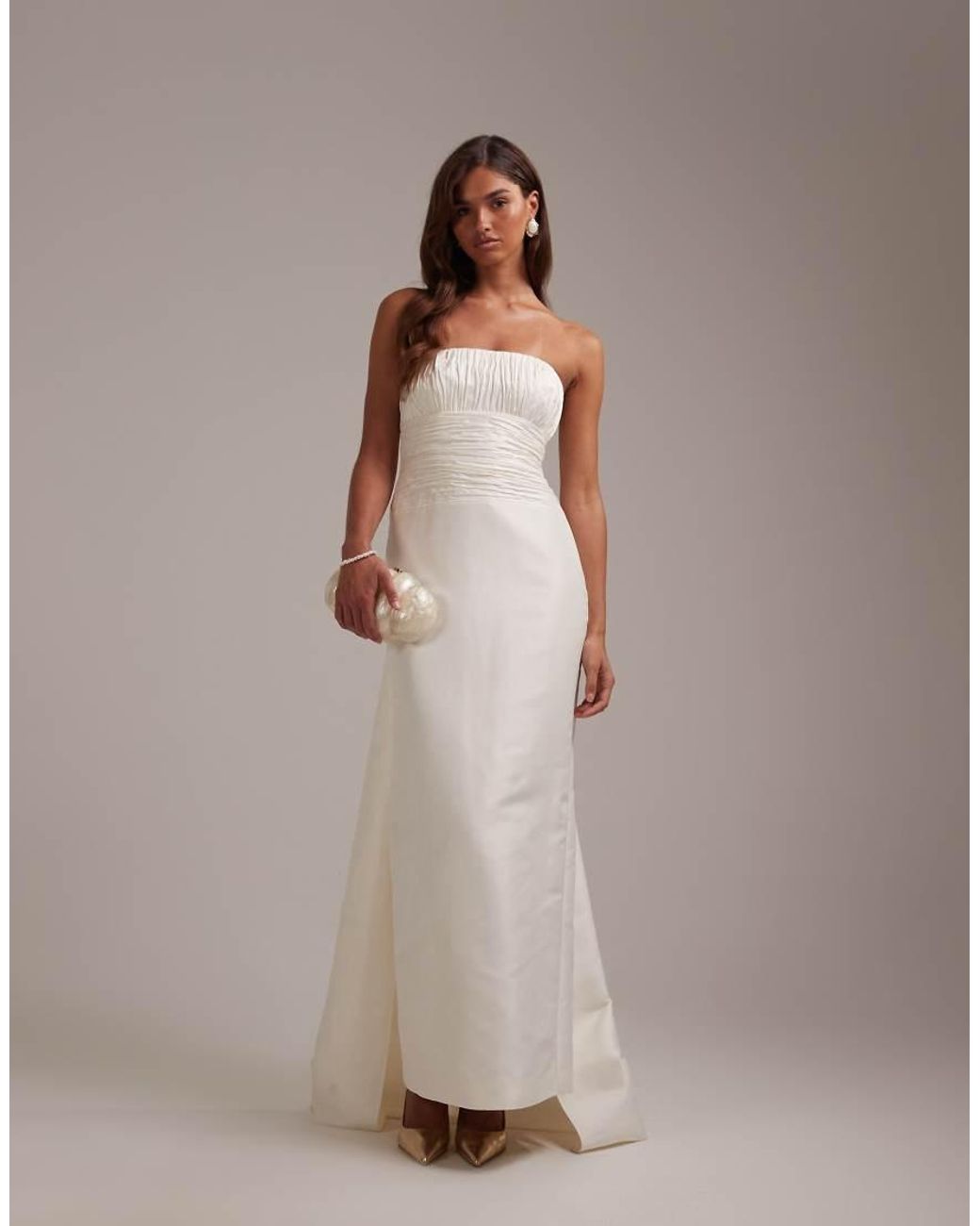 ASOS Brown Cami Ruched Bust Column Skirt Wedding Dress