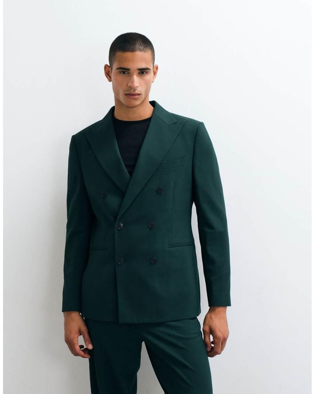 ASOS Green Regular Double Breasted Suit Blazer for men