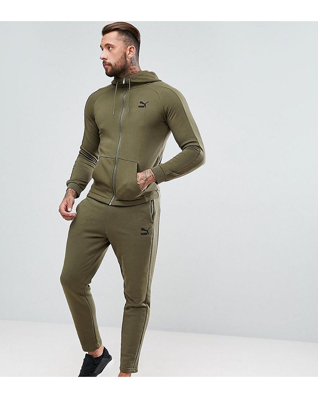 PUMA Skinny Fit Tracksuit Set In Khaki Exclusive At Asos in Green for Men |  Lyst Canada